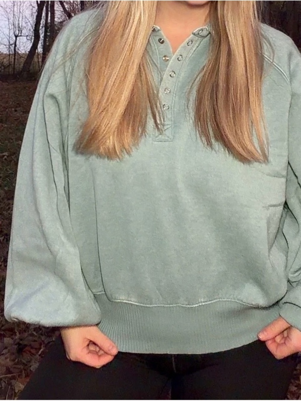 Zenana Outfitters Sage Green Snap Henley Pullover
